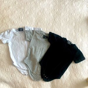 Little Bipsy v neck onesie- black, white, grey